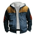 thumbnail image 1 of Chiccall Mens Hoodie Fleece Lined Jacket Casual Colorblock Hooded Cargo Sweatshirts Vintage Warm Patchwork Coat with Pockets, 1 of 3