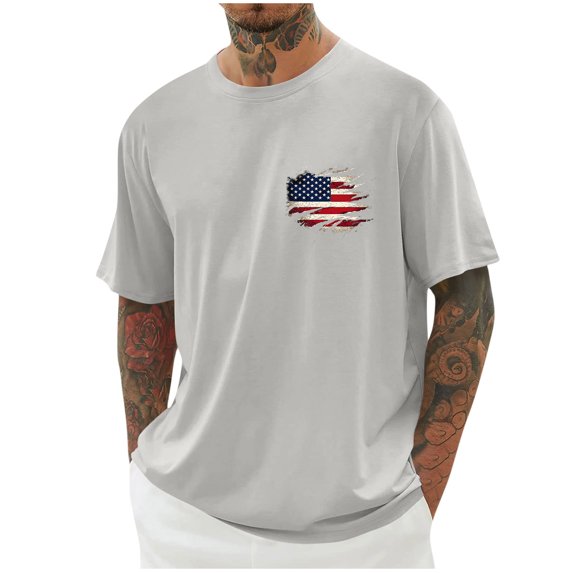 Chiccall Mens Independence Day Patriotic Day American Flag Graphic T Shirts Crew Neck Short Sleeve Casual Loose Plus Size Summer Shirt Tops M Gray