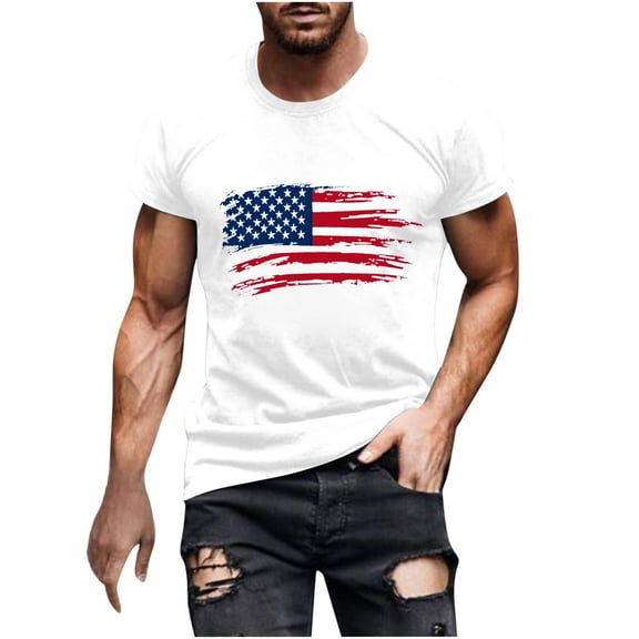 Chiccall Mens Independence Day Printed T-shirts USA Flag Graphic Short Sleeve Crew Neck Summer Beach Tee Tops Blouse