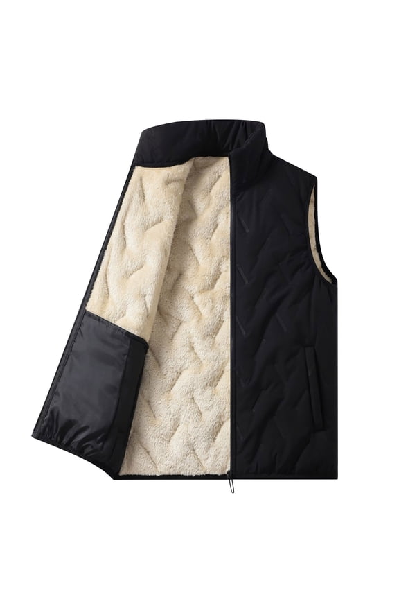 Mens Lightweight Fleeve Lined Vest Full Zip Stand Collar Textured Sleeveless Quilted Jackets with Pockets Fall Fashion Plus Size Outerwear Vest