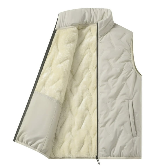 Chiccall Mens Lightweight Fleeve Lined Vest Full Zip Stand Collar Textured Sleeveless Quilted Jackets with Pockets Fall Fashion Plus Size Outerwear Vest