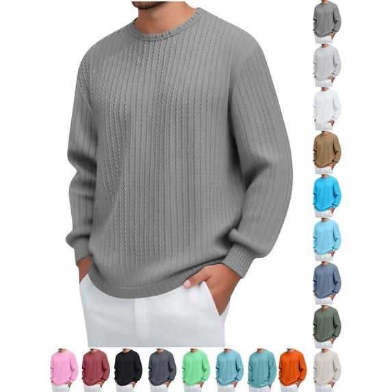 Chiccall Mens Lightweight Sweaters Casual Stretch Comfy Textured Crew Neck Pullover Tops Fall Fashion 2025 Solid Long Sleeve Shirts