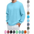 thumbnail image 1 of Chiccall Mens Lightweight Sweaters Casual Stretch Comfy Textured Crew Neck Pullover Tops Fall Fashion 2025 Solid Long Sleeve Shirts, 1 of 7