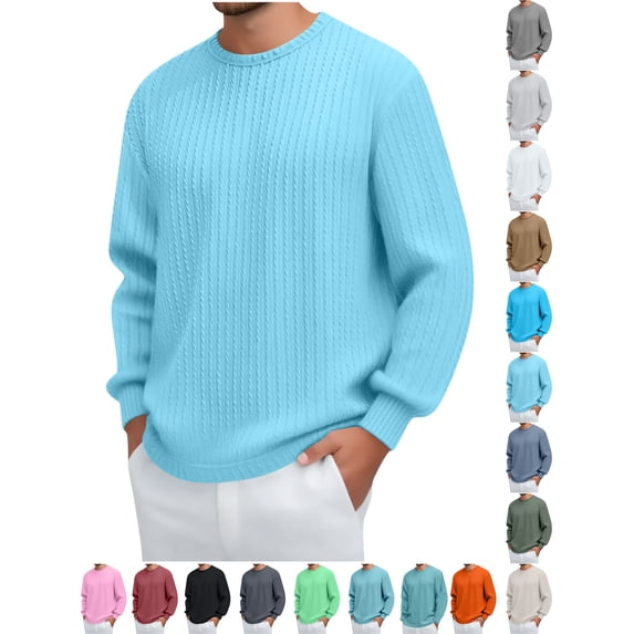 Chiccall Mens Lightweight Sweaters Casual Stretch Comfy Textured Crew Neck Pullover Tops Fall Fashion 2025 Solid Long Sleeve Shirts