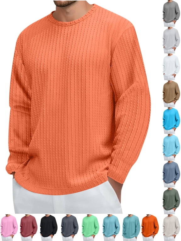 Mens Lightweight Sweaters Casual Stretch Comfy Textured Crew Neck Pullover Tops Fall Fashion 2025 Solid Long Sleeve Shirts