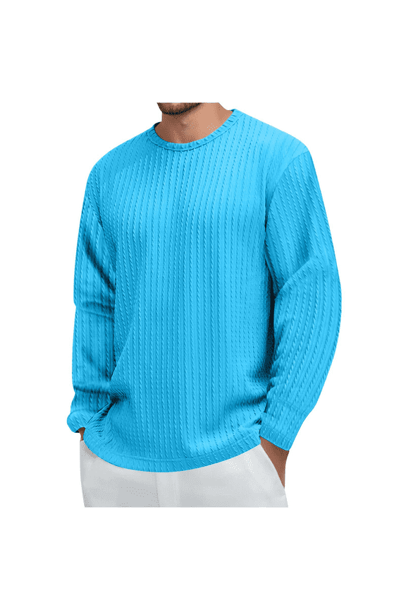 Mens Lightweight Sweaters Casual Stretch Comfy Textured Crew Neck Pullover Tops Fall Fashion 2025 Solid Long Sleeve Shirts