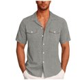 thumbnail image 1 of Chiccall Mens Linen Button Down Shirts with Pockets Solid Short Sleeve Lightweight Breathable Summer Beach Blouse Tops L Gray, 1 of 5