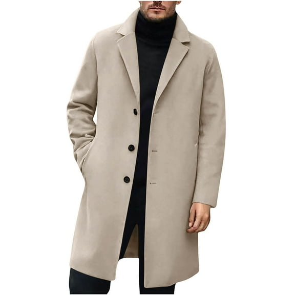 Chiccall Mens Long Trench Coat Single Breasted Notch Lapel Overcoat Casual Cozy Soft Warm Peacoat with Pocket