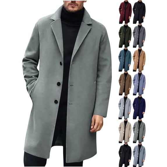 Chiccall Mens Long Trench Coat Single Breasted Notch Lapel Overcoat Casual Cozy Soft Warm Peacoat with Pocket