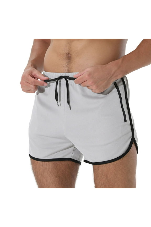 Mens Mesh Shorts Summer Casual Trainning Elastic Waist Shorts Zipper Pockets Drawstring Swim Trunks 2XL Silver