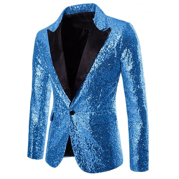 Chiccall Mens One Button Sequin Suit Jacket Formal Glitter Shiny Shawl Dress Blazers with Pocket for Performance Prom Dinner Party
