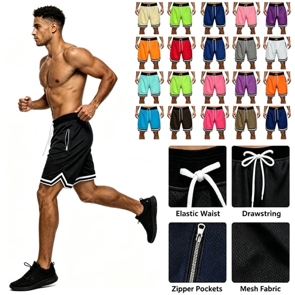 Chiccall Mens Oversized Basketball Shorts Lightweight Quick Dry Breathable Active Shorts Big Elastic Waist Drawstring Gym Workout Shorts with Zipper Pockets Sizes S-5XL