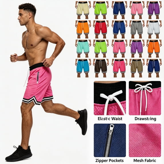 Chiccall Mens Oversized Basketball Shorts Lightweight Quick Dry Breathable Active Shorts Big Elastic Waist Drawstring Gym Workout Shorts with Zipper Pockets Sizes S-5XL