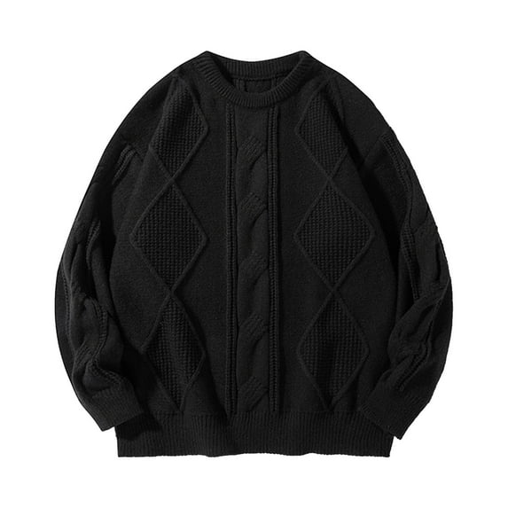 Chiccall Mens Oversized Sweater Crew Neck Cable Knit Sweaters Casual Vintage Long Sleeve Pullover Sweater