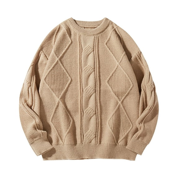 Chiccall Mens Oversized Sweater Crew Neck Cable Knit Sweaters Casual Vintage Long Sleeve Pullover Sweater