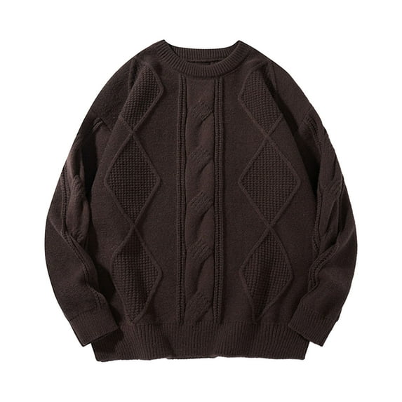 Chiccall Mens Oversized Sweater Crew Neck Cable Knit Sweaters Casual Vintage Long Sleeve Pullover Sweater