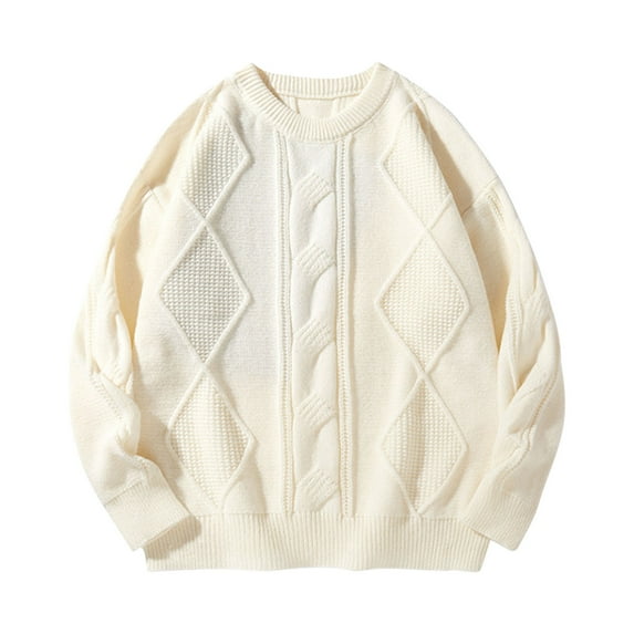 Chiccall Mens Oversized Sweater Crew Neck Cable Knit Sweaters Casual Vintage Long Sleeve Pullover Sweater