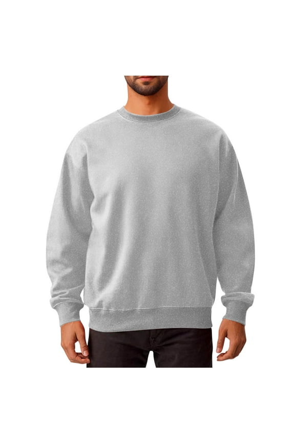 Mens Oversized Sweatshrits Fleece Casual Solid Crew Neck Long Sleeve Pullover Tops