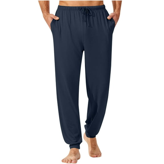 Chiccall Mens Pajama Pants Comfy Stretch Sleep Pants Elastic Waist Drawstring Baggy Jogger Yoga Pants Casual Elastic Bottom Loungerwear with Pockets