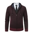 thumbnail image 1 of Chiccall Mens Plaid Cardigan Sweaters Casual Knitted Drawstring Hood Full Zip Sweater Fleece Lined Warm Cardigans with Pocket, 1 of 5