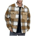 thumbnail image 1 of Chiccall Mens Plaid Jackets Casual Loose Wool Jacket Plaid Colorblock Button Down Collared Coat with Pockets, 1 of 5