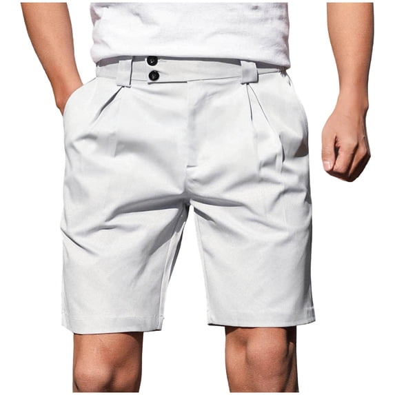 Chiccall Mens Pleated Dress Shorts Casual Lightweight Buttons Waistband Business Shorts with Pockets