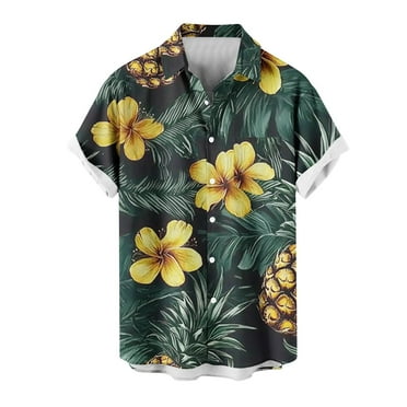 Chiccall Mens Plus Size Hawaiian Shirts Summer Floral Printed Short Sleeve Button Down Tropical Holiday Beach Shirts on Clearance