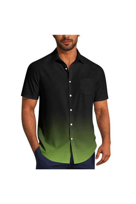 Mens Plus Size Hawaiian Shirts Summer Gradient Short Sleeve Button Tropical Holiday Beach Shirts Blouse Tops