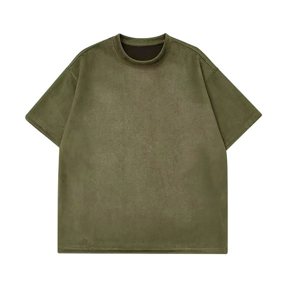 Chiccall Mens Plus Size Solid T Shirts Vintage Short Sleeve Crew Neck Tees Streetwear Basic Tees Loose Summer Tops Army Green 2XL