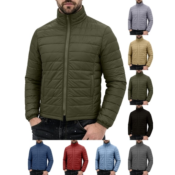 Chiccall Mens Puffer Jackets Lightweight Thermal Full Zip Long Sleeve Quilted Jacket Winter Stand Collar Insulated Coats with Pockets