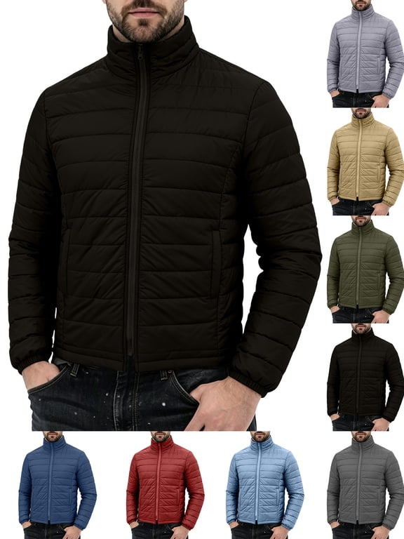 Chiccall Mens Puffer Jackets Lightweight Thermal Full Zip Long Sleeve Quilted Jacket Winter Stand Collar Insulated Coats with Pockets