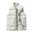 thumbnail image 1 of Chiccall Mens Puffer Sleeveless Jacket Quilted Jackets Warm Full Zip Outwear Vest Winter Casual Solid Outdoor Stand Collar Windproof Oversized Coat Tops with Snap Pocket, 1 of 8