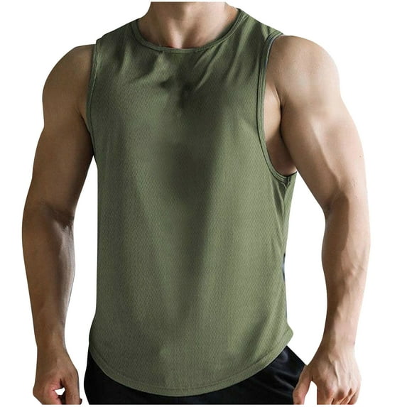 Chiccall Mens Quick Dry Athletic Tank Tops Summer Crew Neck Sleeveless Gym Workout Lightweight Muscle Tops Army Green XXL
