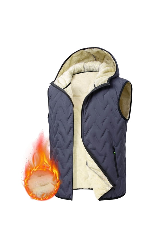 Mens Quilted Vests Fleece Lined Warm Outdoor Hooded Jackets Lightweight Stand Collar Full Zip Outerwear with Zipper Pockets