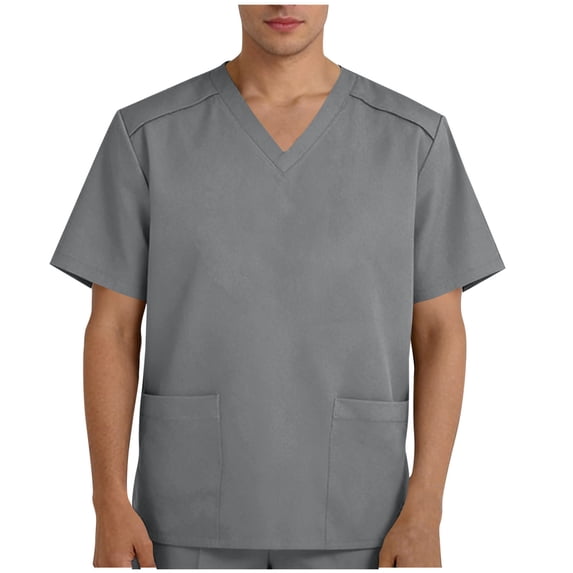 Chiccall Mens Scrub Tops Soft Stretch Short Sleeve V Neck Nursing Tops with 2 Pockets