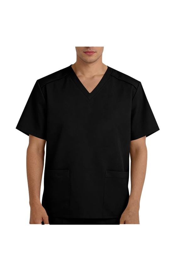 Mens Scrub Tops Soft Stretch Short Sleeve V Neck Nursing Tops with 2 Pockets