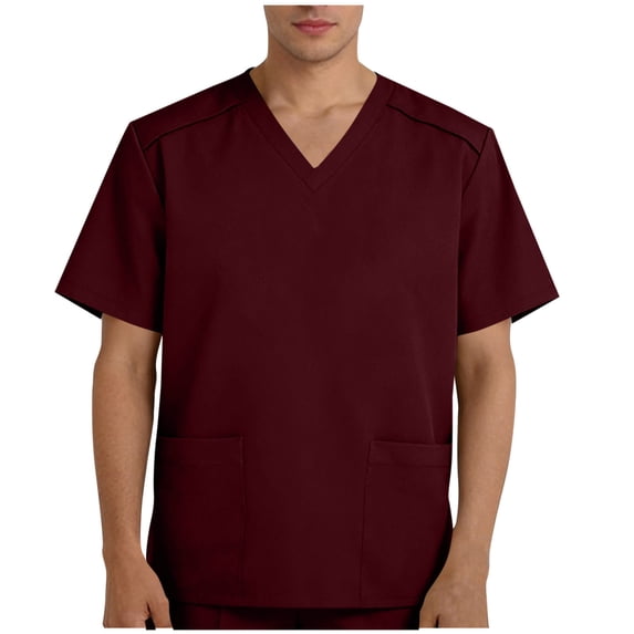 Chiccall Mens Scrub Tops Soft Stretch Short Sleeve V Neck Nursing Tops with 2 Pockets