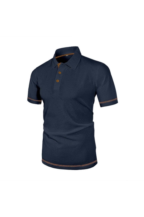 Mens Shirts Short Sleeve Button Down Performance Casual Summer Tee Tops Blouse 3XL Navy