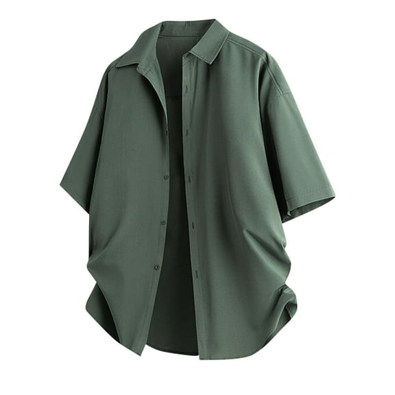 Chiccall Mens Shirts Solid Button Down Short Sleeve Loose Casual Summer Tops Green M