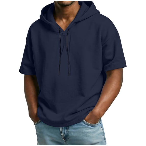 Chiccall Mens Short Sleeve Hoodie Comfy Soft Hooded T shirts Casual Lightweight Solid Sweatshirts with Drawstring