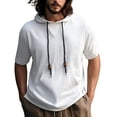 thumbnail image 1 of Chiccall Mens Short Sleeve Hoodie Drawstring Solid Color Breathable Tops Summer Casual Comfy Shirts with Pocket, 1 of 7