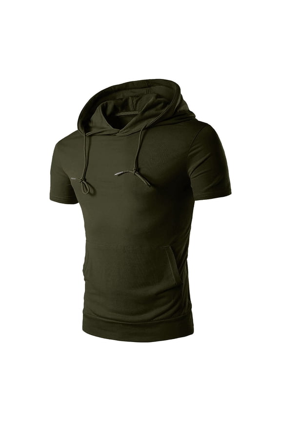 Mens Short Sleeve Hoodies with Kangaroo Pocket Summer Drawstring Pullover Sweatshirts Casual Workout Athletic Hooded Shirt