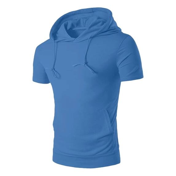 Chiccall Mens Short Sleeve Hoodies with Kangaroo Pocket Summer Drawstring Pullover Sweatshirts Casual Workout Athletic Hooded Shirt