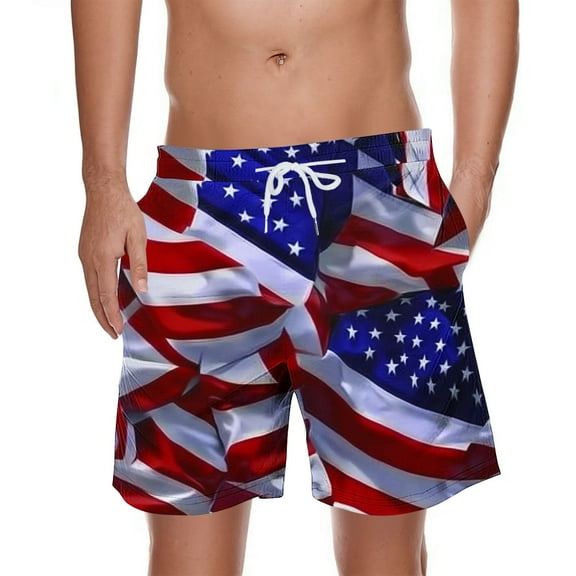 Chiccall Mens Shorts 4th of July Patriotic Graphic Shorts Drawstring Elastic Waist Summer Beach Swim Trunks with Pockets