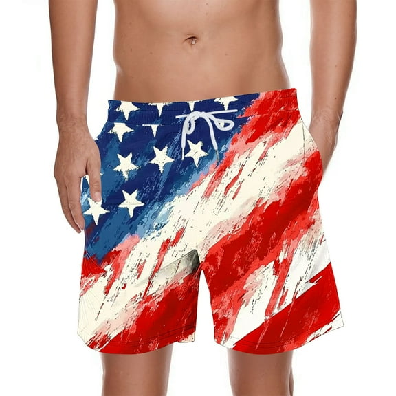 Chiccall Mens Shorts 4th of July Patriotic Graphic Shorts Drawstring Elastic Waist Summer Beach Swim Trunks with Pockets