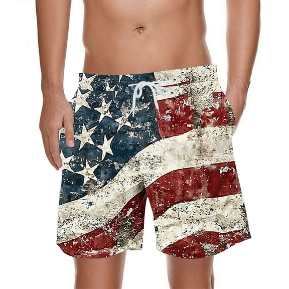 Chiccall Mens Shorts 4th of July Patriotic Graphic Shorts Drawstring Elastic Waist Summer Beach Swim Trunks with Pockets