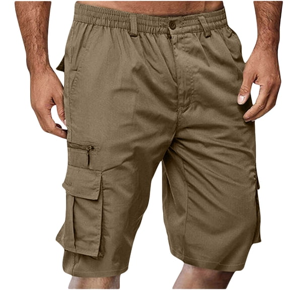 Chiccall Mens Shorts Fashion Multi-Pocket Zipper Button Elastic Waistband Cargo Shorts