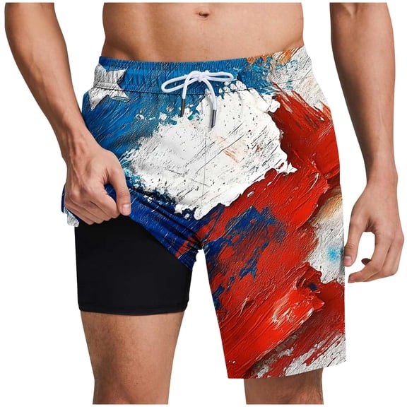 Chiccall Mens Shorts Independence Day Flag Printed Shorts Elastic Waist Drawstring Summer Beach Swim Trunks with Pockets