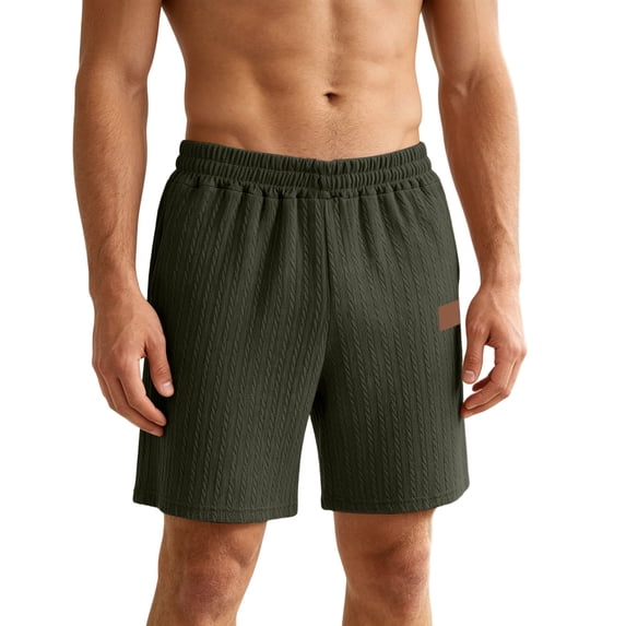 Chiccall Mens Solid Cable Knit Casual Shorts Plus Size Elastic Drawstring Waist Side Storage Pockets Lightly Breathable Thin Fabric Summer Daily Walking Running Sports Shorts for Men