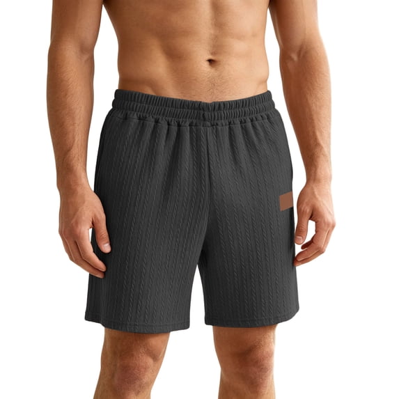 Chiccall Mens Solid Cable Knit Casual Shorts Plus Size Elastic Drawstring Waist Side Storage Pockets Lightly Breathable Thin Fabric Summer Daily Walking Running Sports Shorts for Men